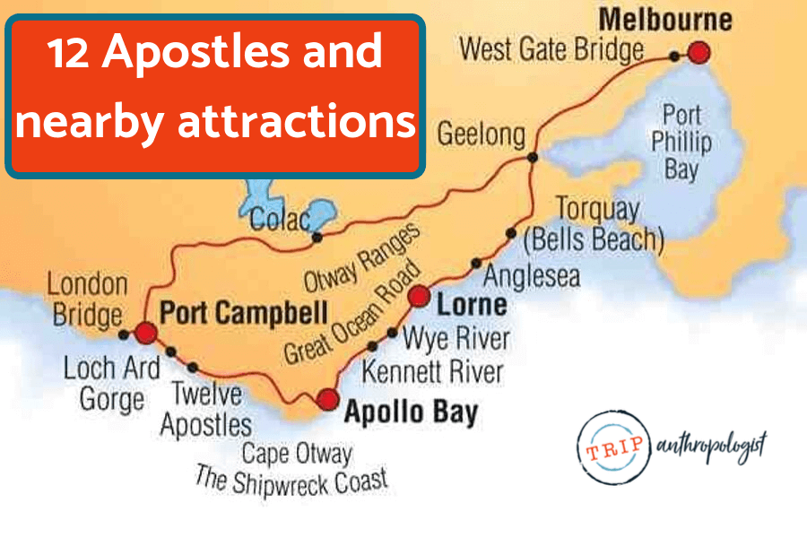 Map of 12 Apostles Australia and nearby attractions