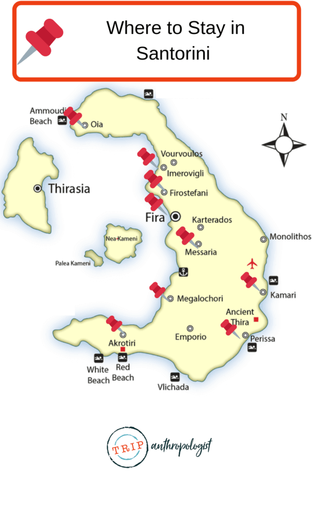 Map of where to stay in santorini