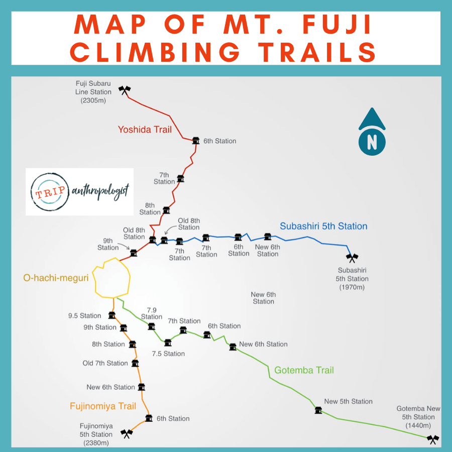 MAP OF MT. FUJI CLIMBING TRAILS