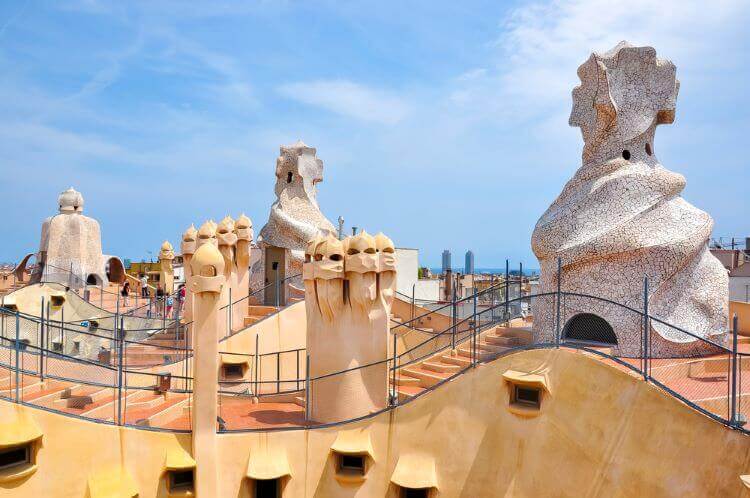 Photo of the surreal chimneys on the Casa Milá rooftop, Barcelona