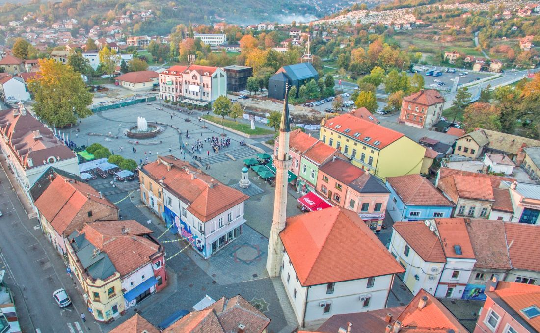 Tuzla city centre at sunset, Bosnia and Herzegovina