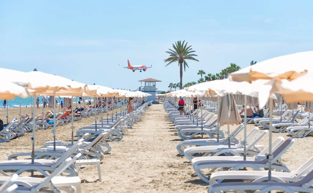Photo form the beach of an Easy Jet plane on approach to Larnaca Airport, McKenzie Beach, Larnaca, Cyprus