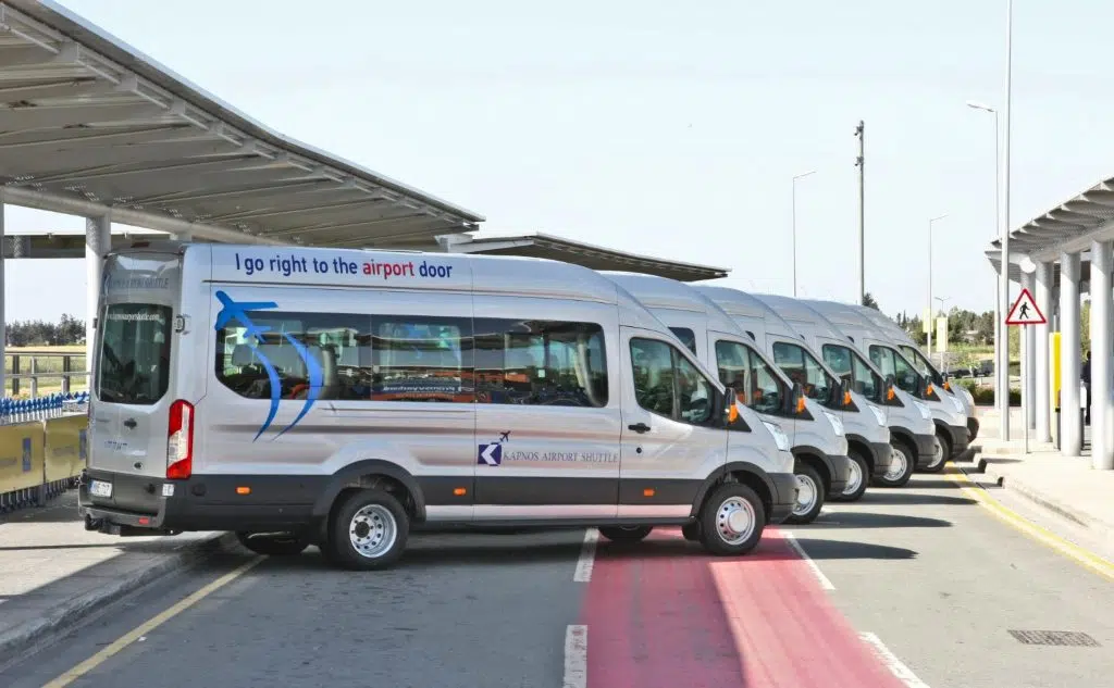 A photo of a fleet of Kapnos airport shuttles at Larnaca airport, Larnaca, Cyprus
