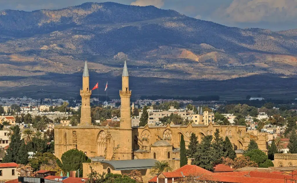 Photo of Selimiye Mosque (former St. Sophia Cathedral mosque with its twin minarets, North Nicosia, Cyprus