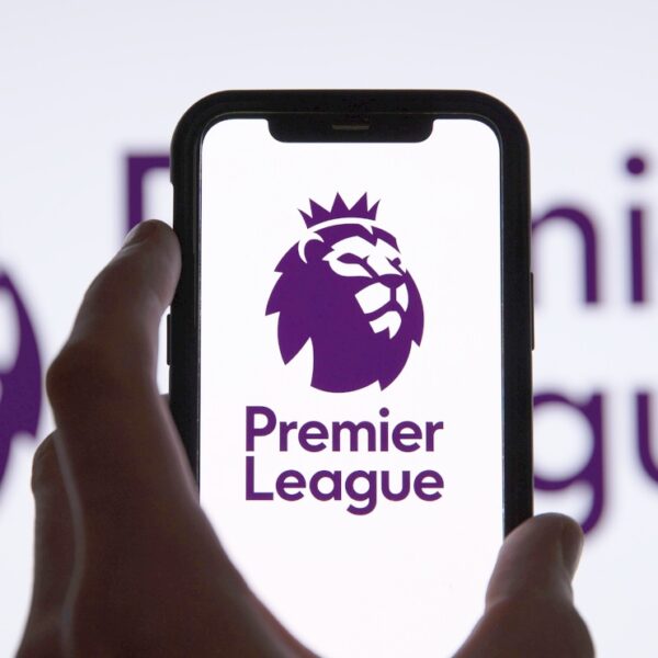 United Kingdom 5 Premier league football logo on a smartphone screen.