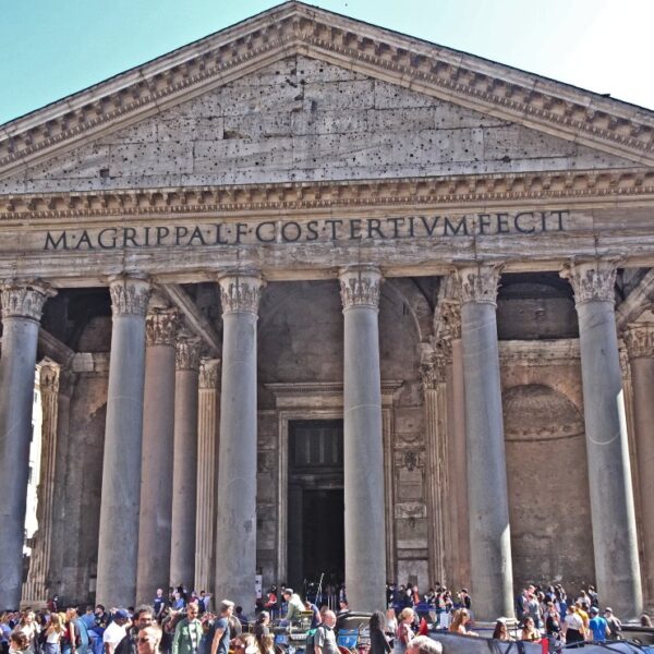 The xterior front entrance of the Pantheon in Rome, italy