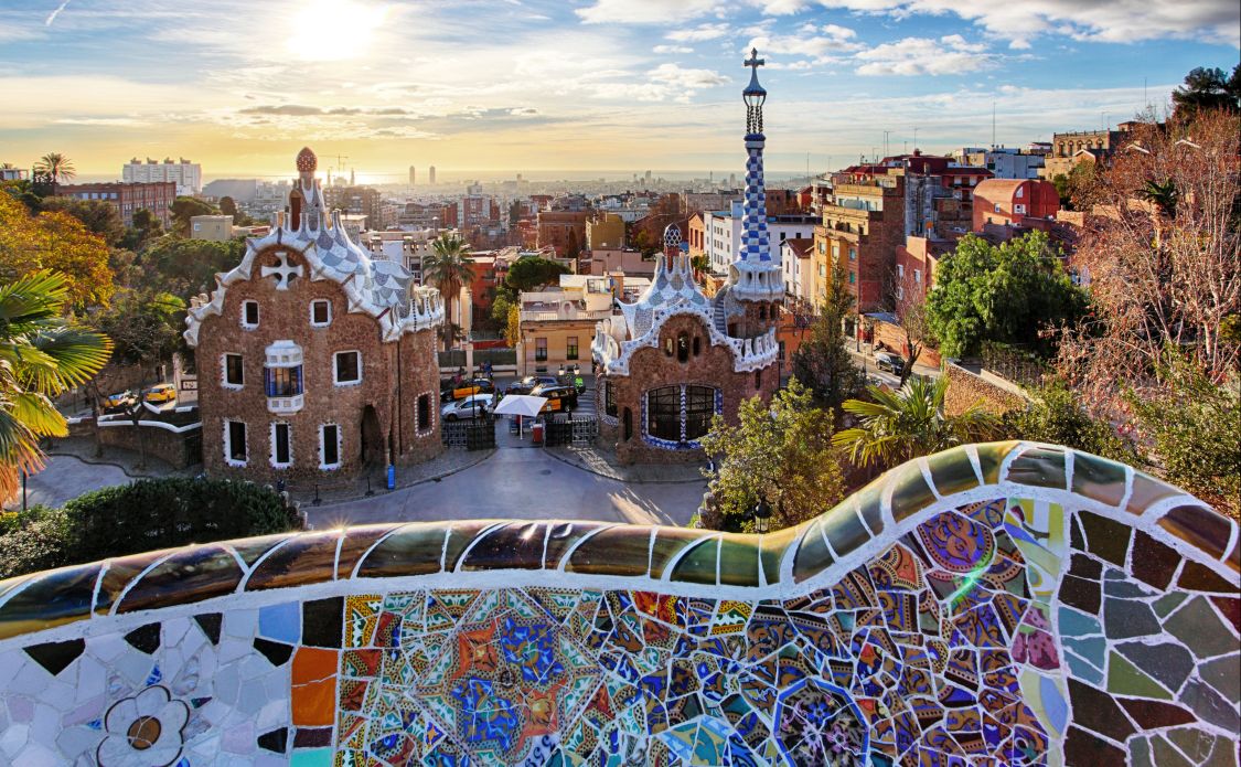 A vista stretches from Park Gell in Barcelona Spain overlooking the harbor