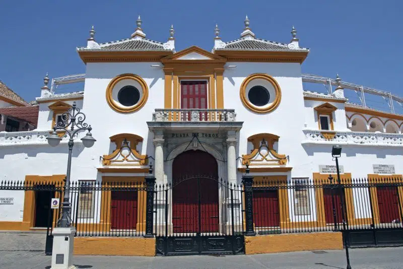Frontal view of the Bullring in Seville, Spain