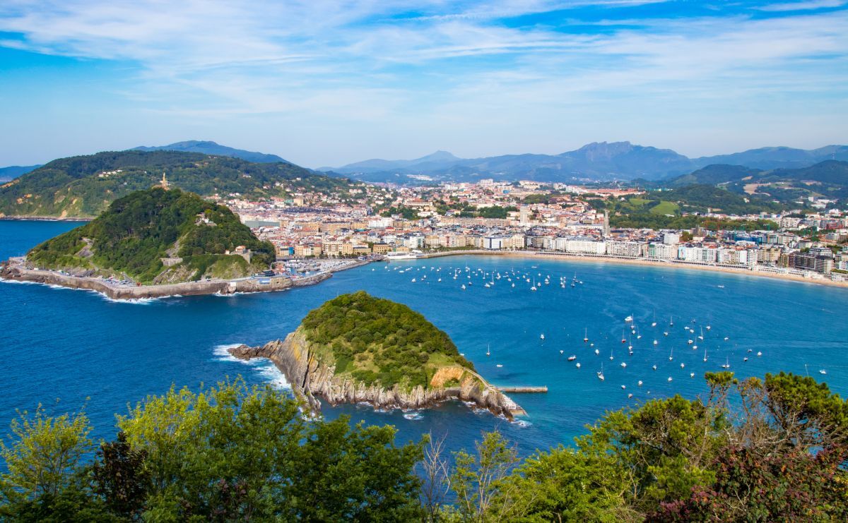 Aerial view of La Concha beaches in San Sebastian