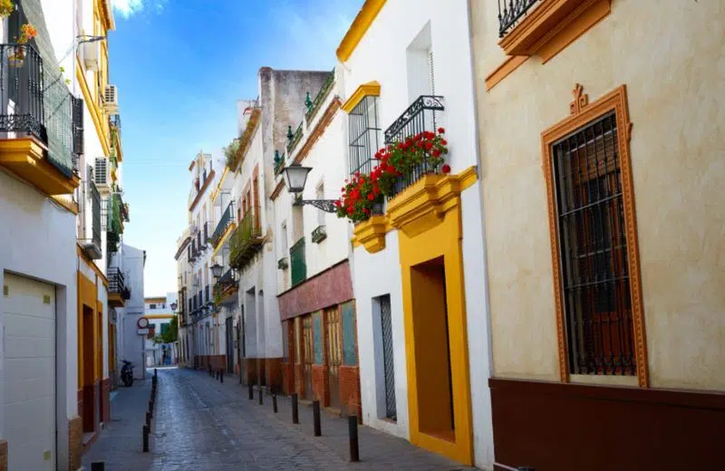 Empty, colorful streets of Triana neighborhood in Seville