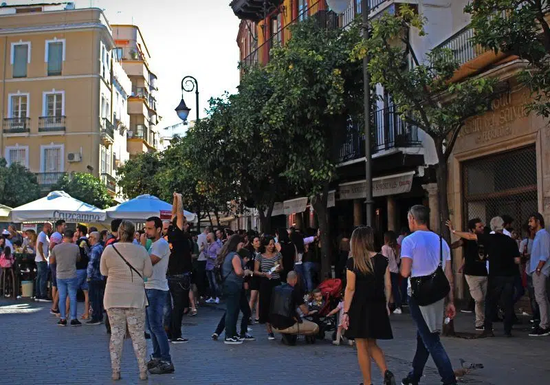 Crowded square in the old town during tapas time