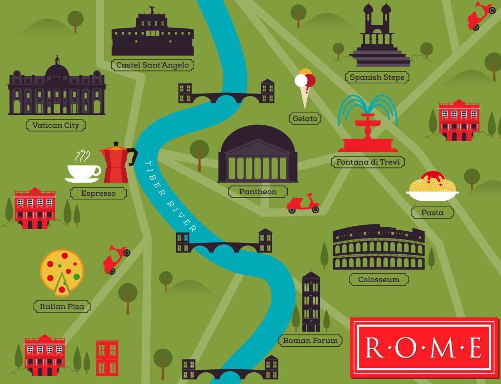 Tourism Map of Rome showing the Pantheon Rome